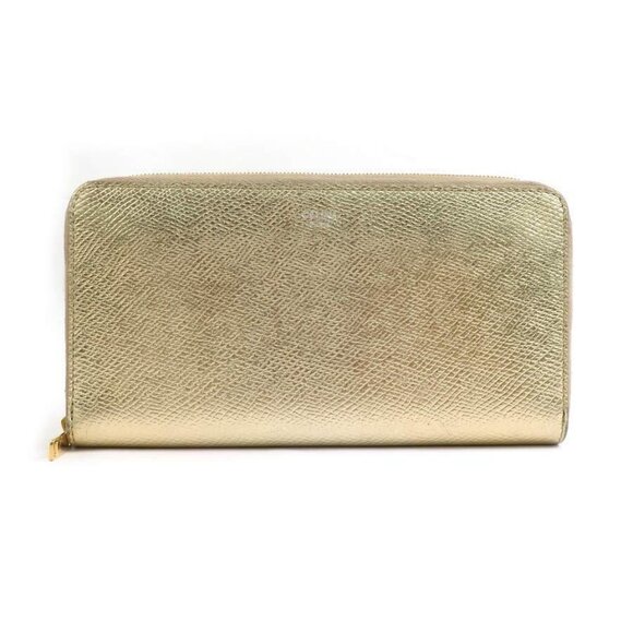 Auth CELINE Zip Around Long Wallet Gold Leather/Goldtone - Picture 3 of 15